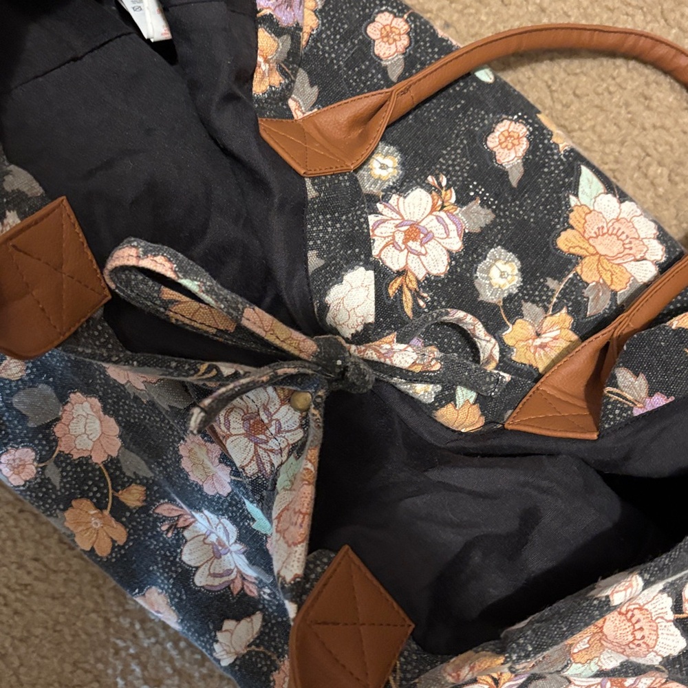 Floral Tote Bag with Brown Accents - Picture 2 of 5